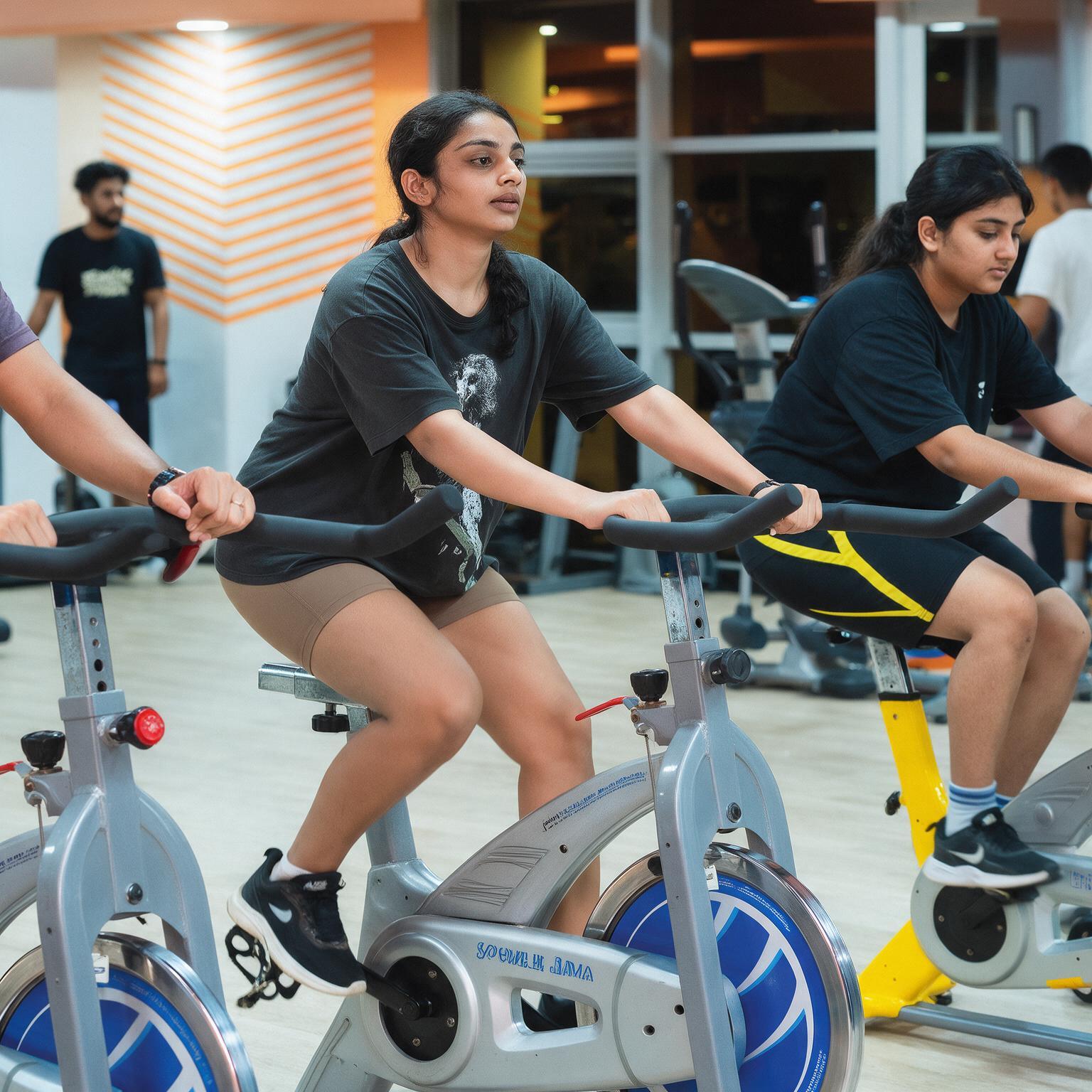 Student in Gym Cycling